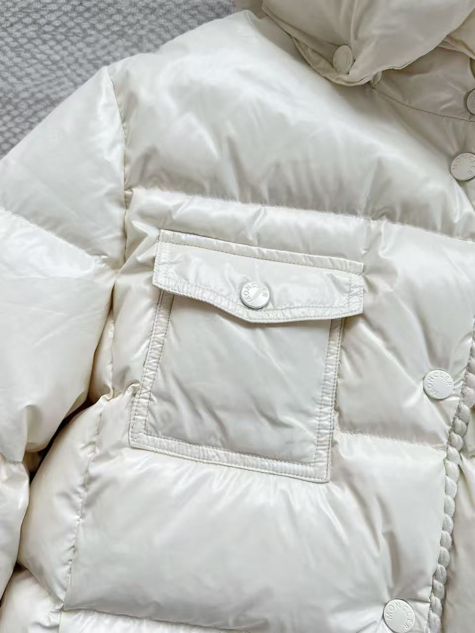 MC 2025 Hooded Down Jacket White Nylon Fabric