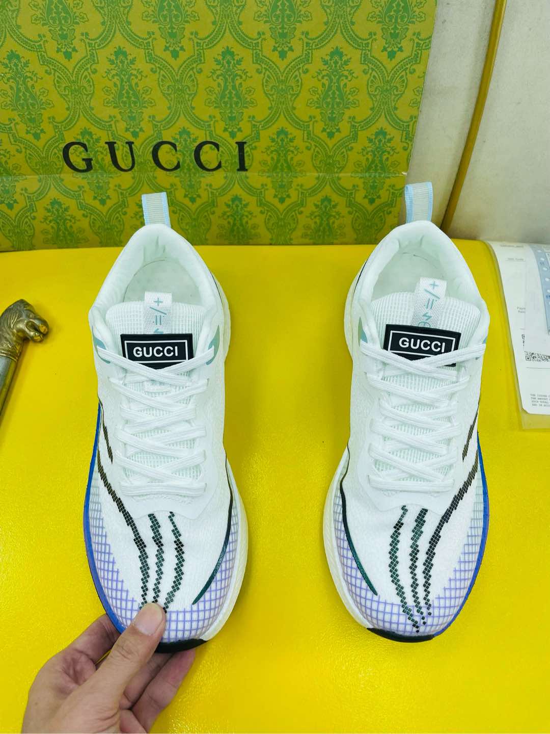 GG Men's Sneaker White Blue Flywoven Fabric 532011