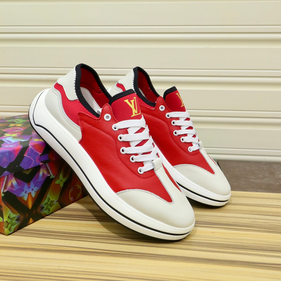 LV SNEAKER CHERRY RED MIX WHITE IVORY CALFSKIN