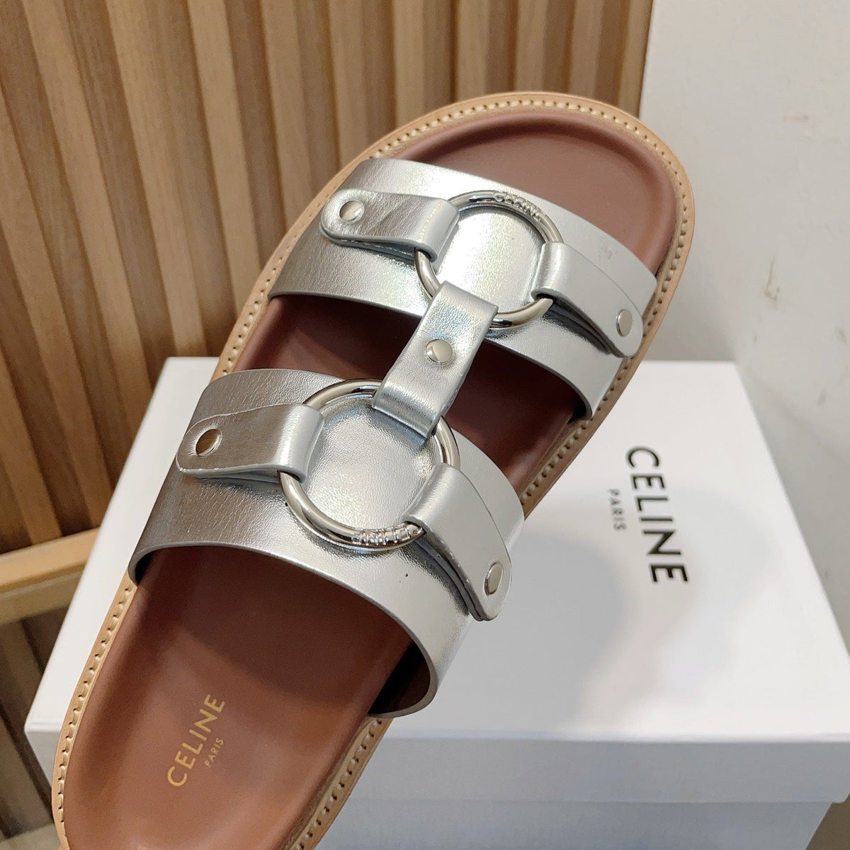 DAD SANDALS SILVER BROWN CALFSKIN