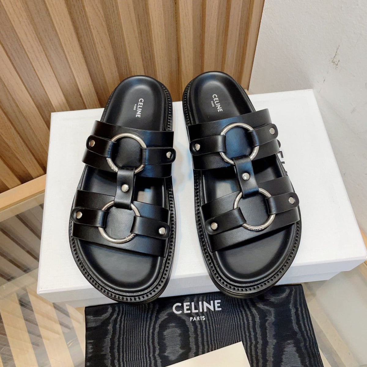 DAD SANDALS BLACK CALFSKIN