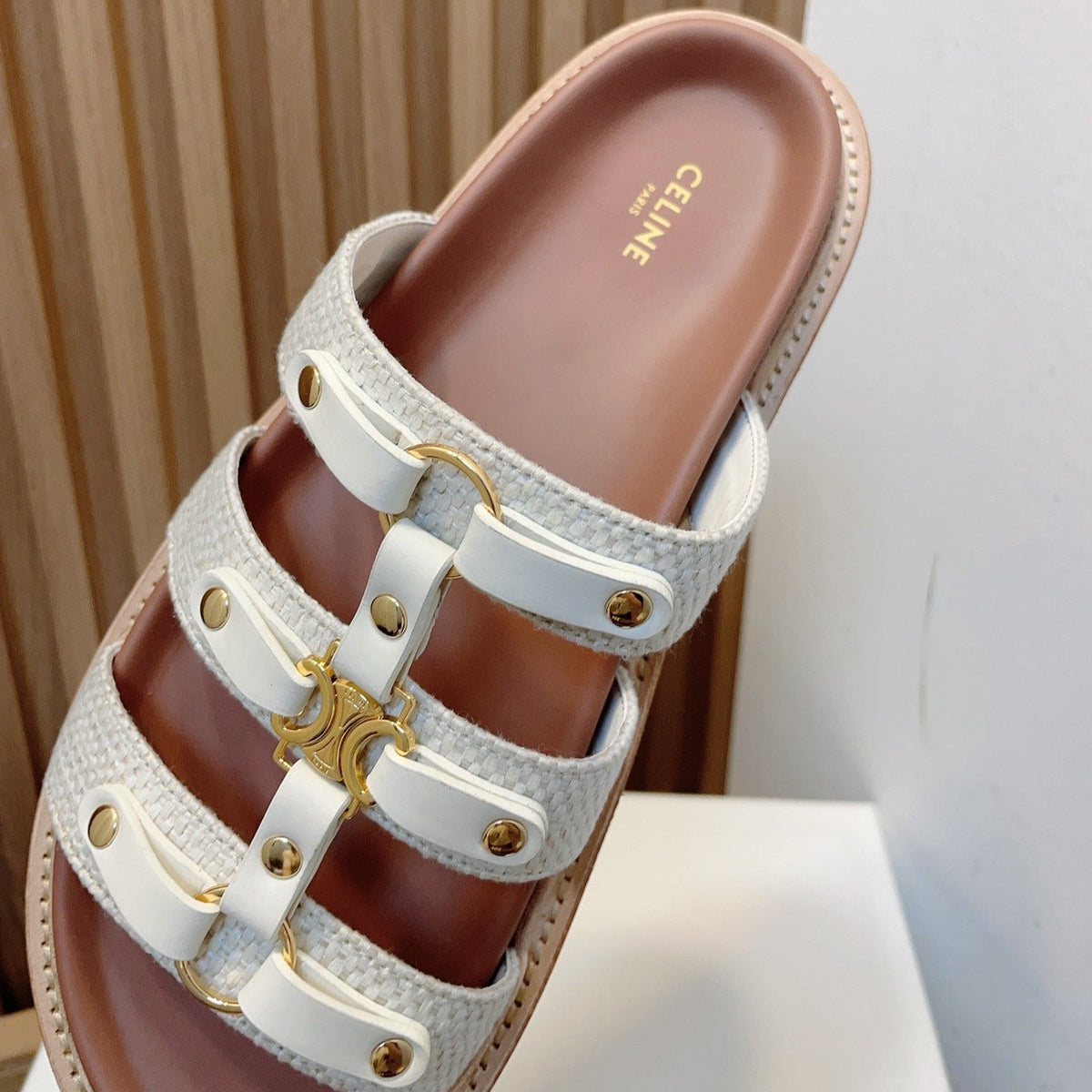 TIPPI SLIDE IN CANVAS & CALFSKIN NATURAL WHITE