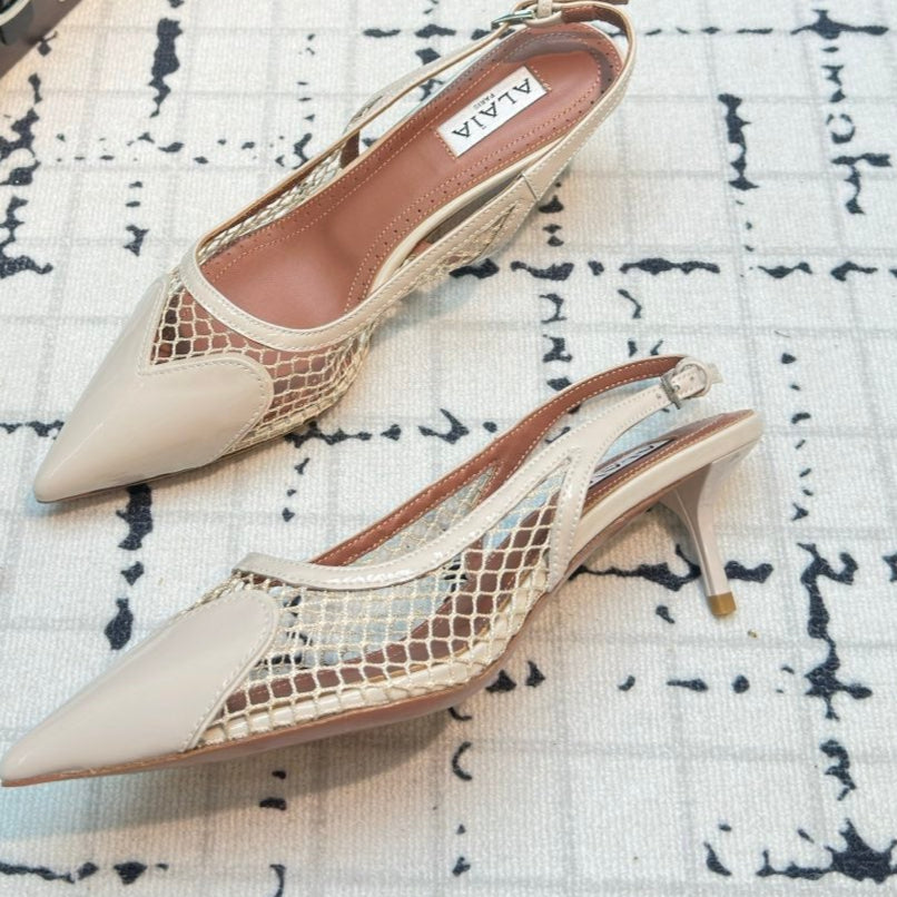 Alaia Heart 50mm Heels Slingbacks Ivory Sheepskin 800932