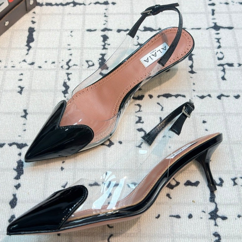 Alaia Heart 50mm Heels Slingbacks Black Sheepskin 810209