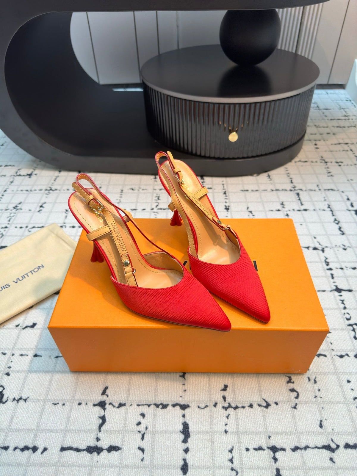 LV Blossom Slingback Pump 95mm Red Embroidered Fabric