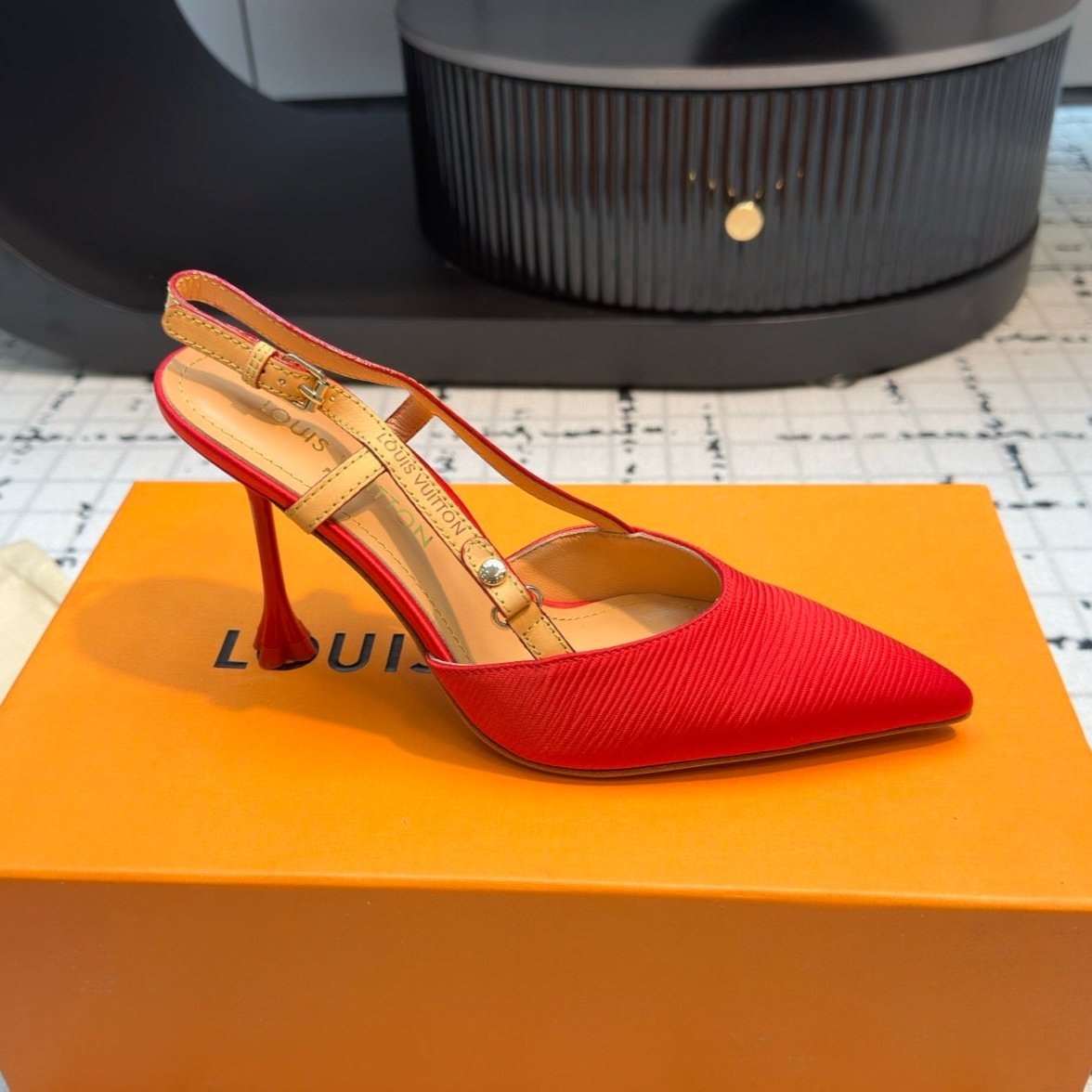LV Blossom Slingback Pump 95mm Red Embroidered Fabric