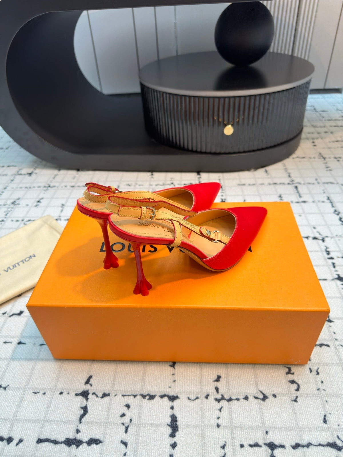 LV Blossom Slingback Pump 95mm Red Embroidered Fabric