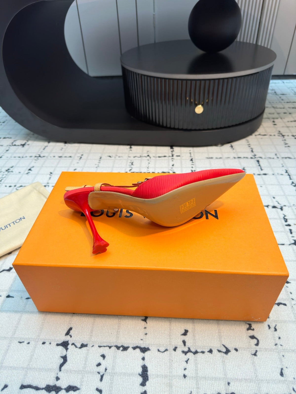 LV Blossom Slingback Pump 95mm Red Embroidered Fabric