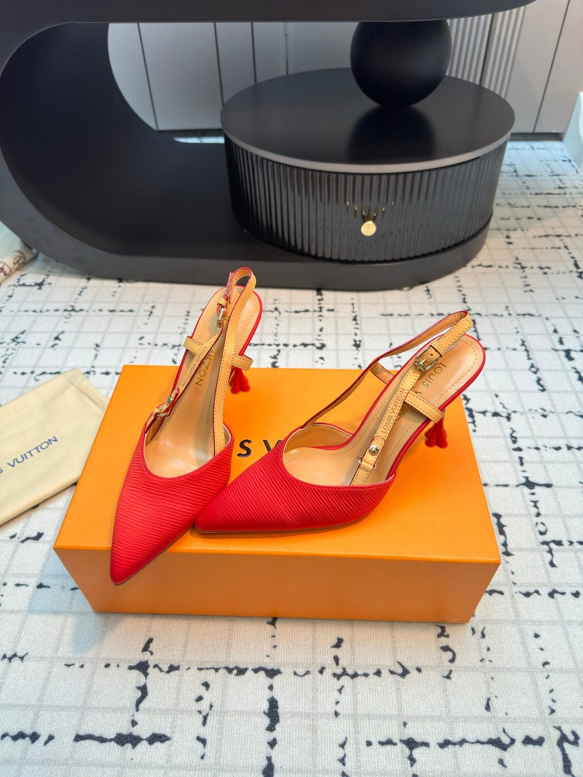 LV Blossom Slingback Pump 95mm Red Embroidered Fabric
