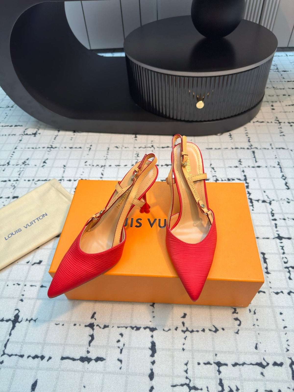 LV Blossom Slingback Pump 95mm Red Embroidered Fabric