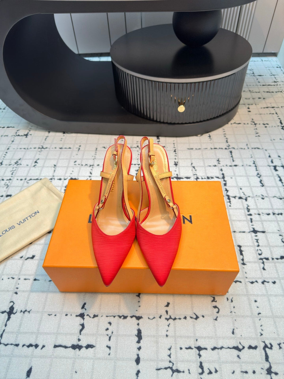 LV Blossom Slingback Pump 95mm Red Embroidered Fabric