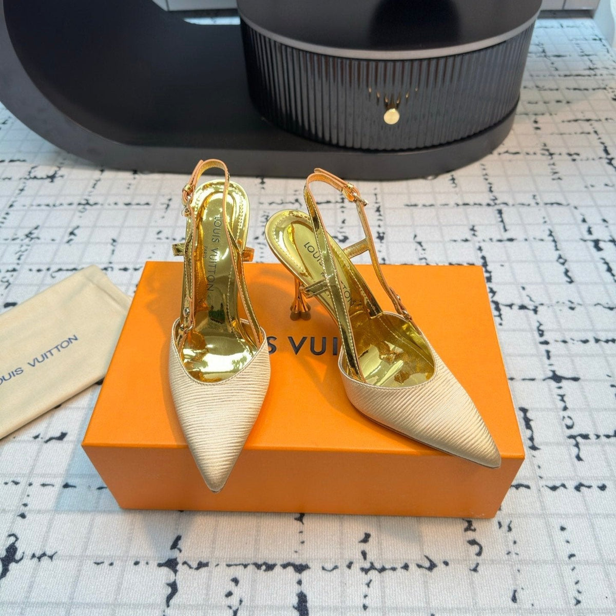 LV Blossom Slingback Pump 95mm Beige Embroidered Fabric
