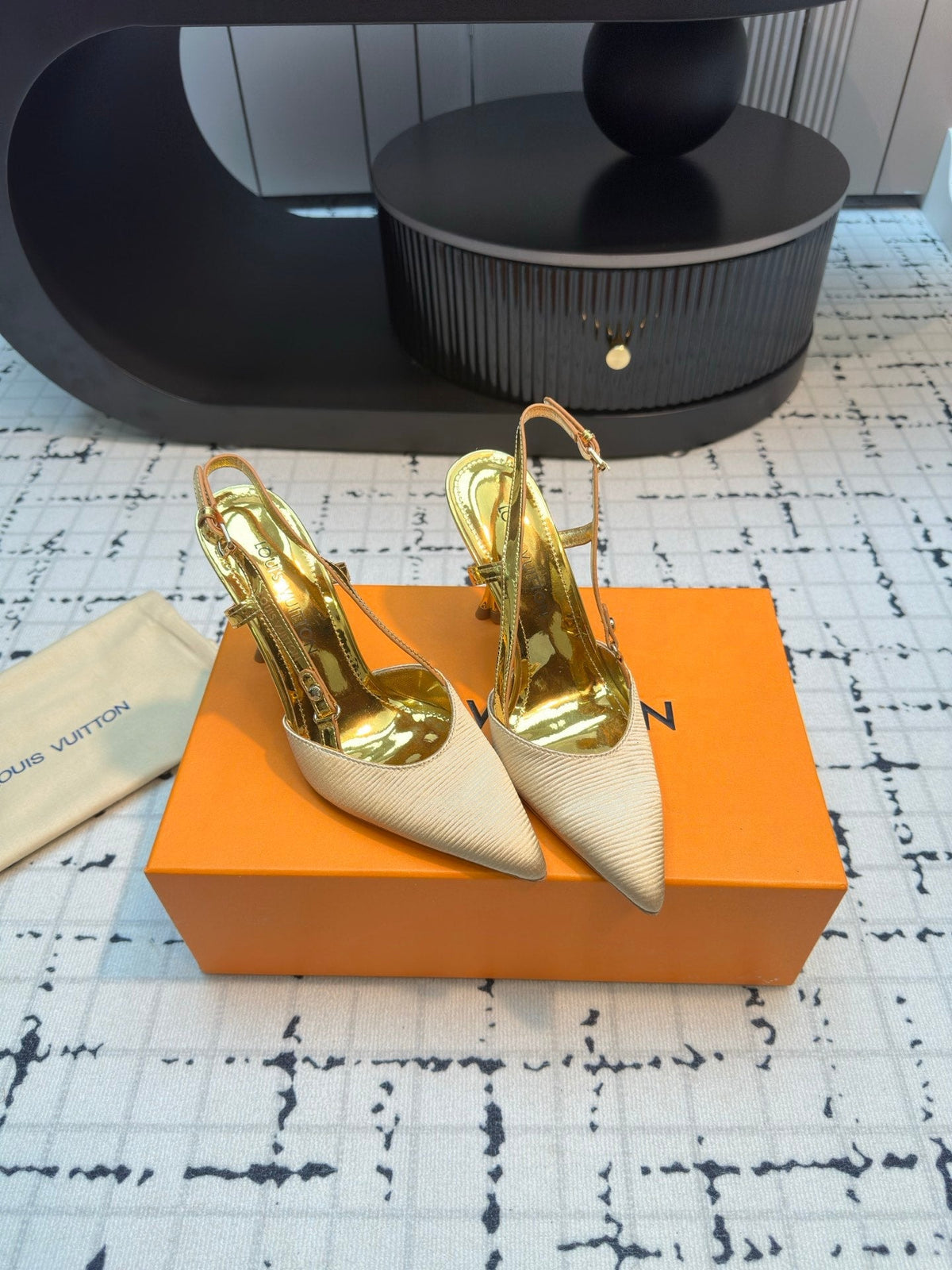 LV Blossom Slingback Pump 95mm Beige Embroidered Fabric