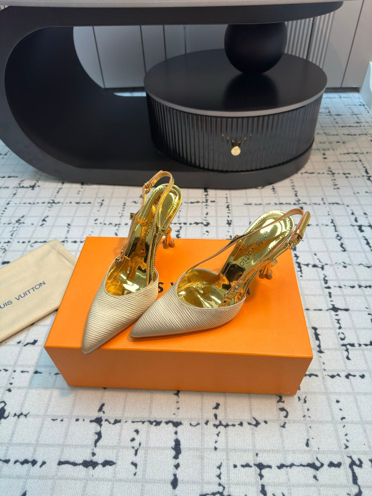 LV Blossom Slingback Pump 95mm Beige Embroidered Fabric