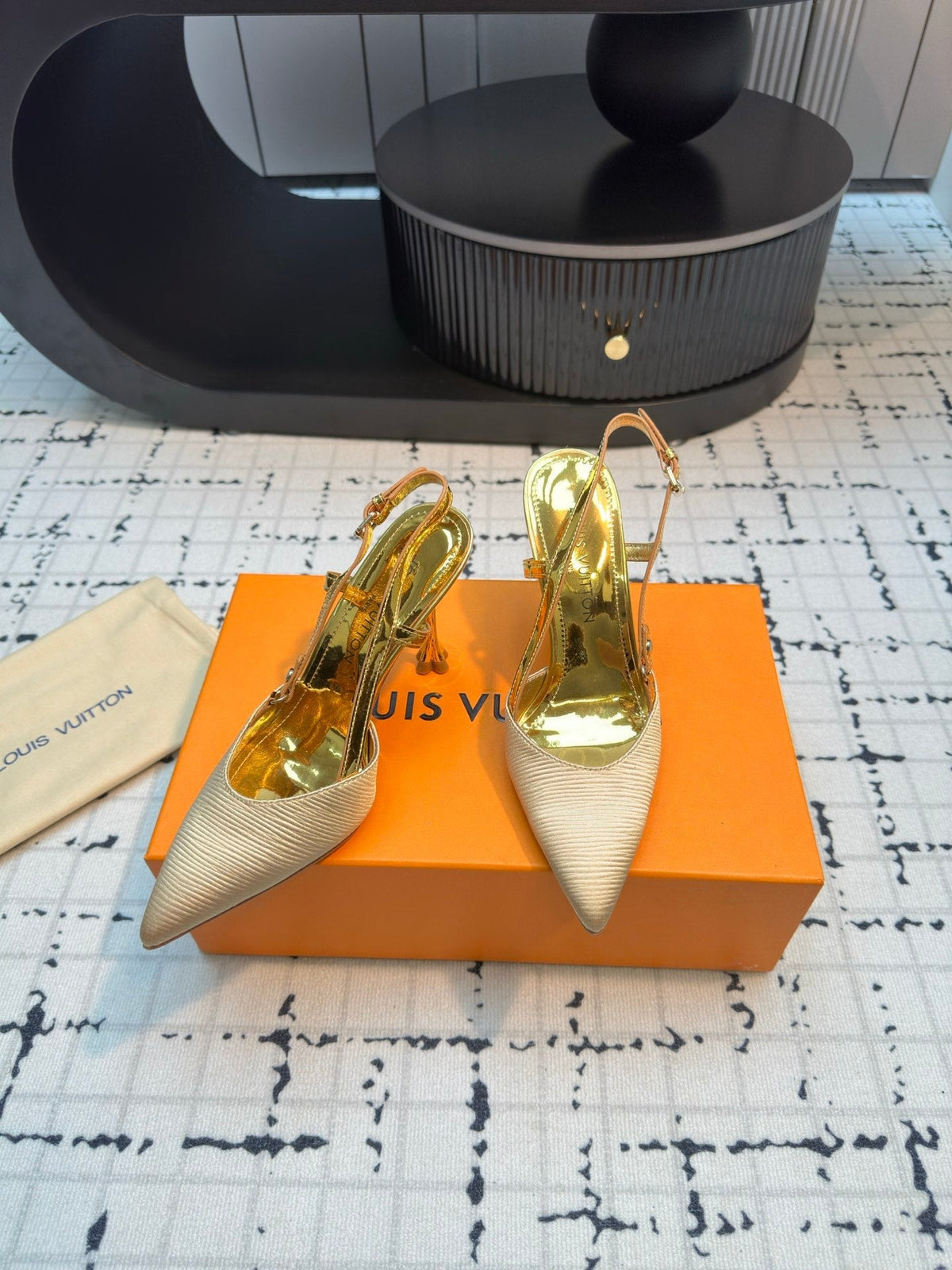 LV Blossom Slingback Pump 95mm Beige Embroidered Fabric