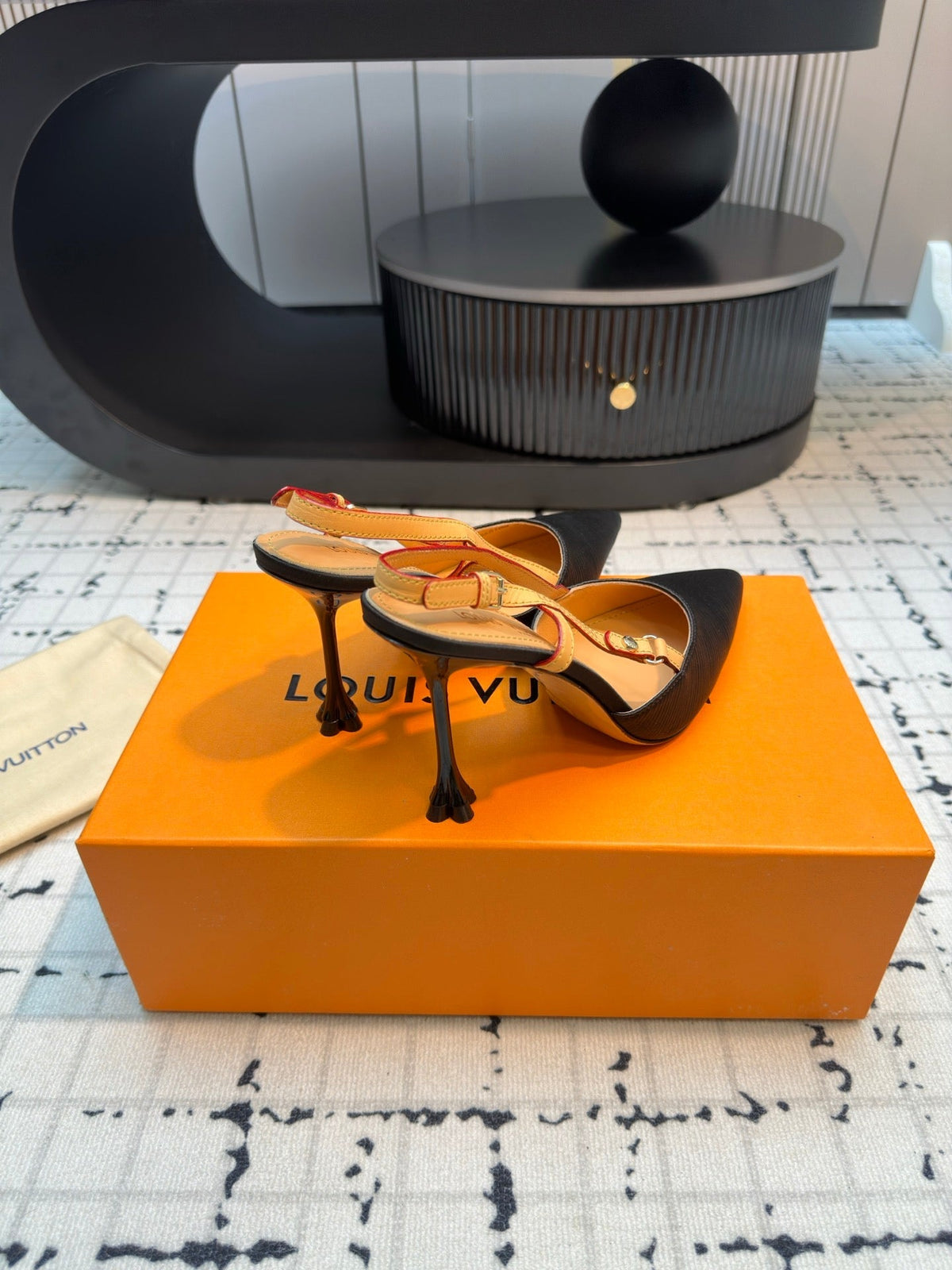 LV Blossom Slingback Pump 95mm Black Embroidered Fabric