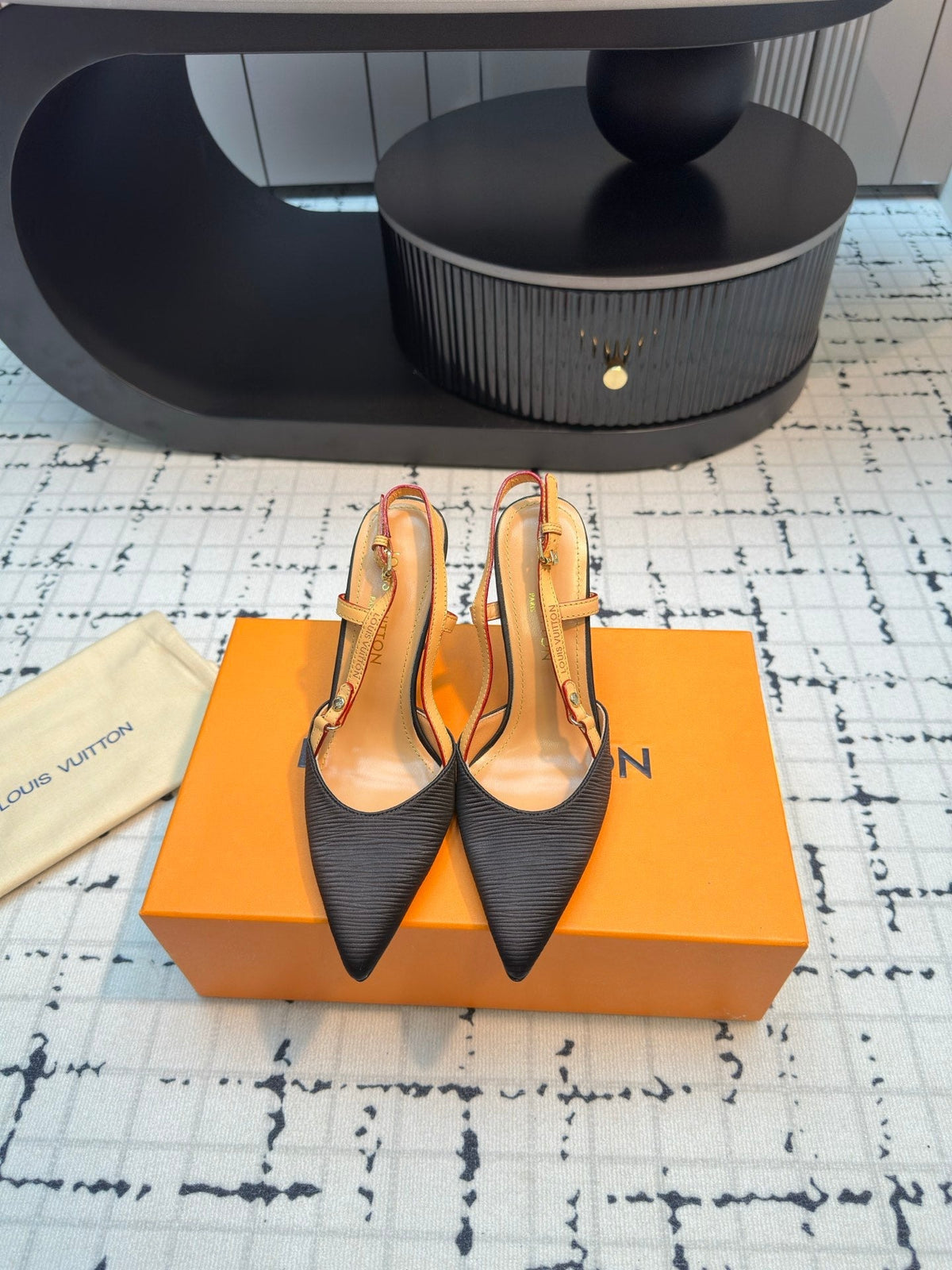 LV Blossom Slingback Pump 95mm Black Embroidered Fabric