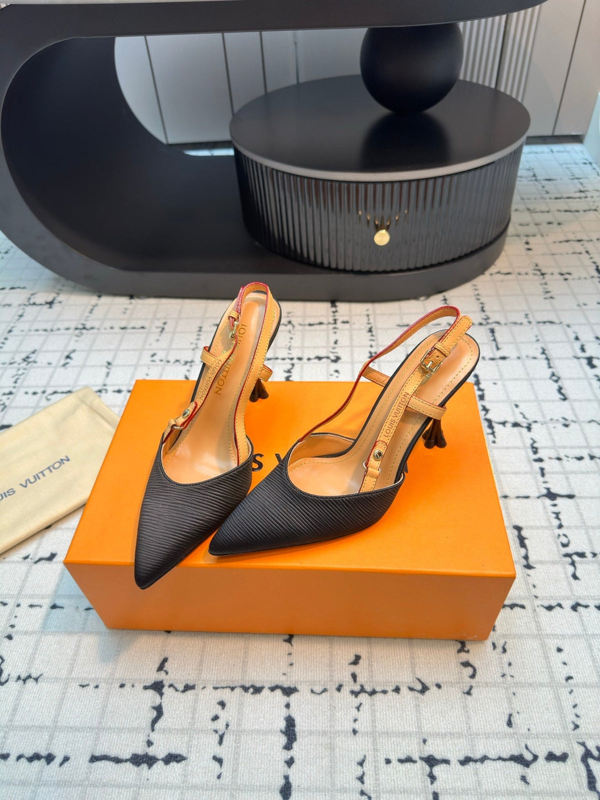 LV Blossom Slingback Pump 95mm Black Embroidered Fabric
