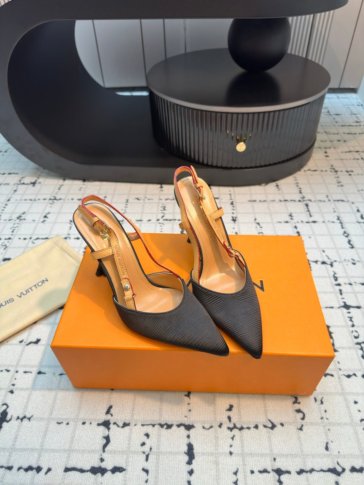 LV Blossom Slingback Pump 95mm Black Embroidered Fabric