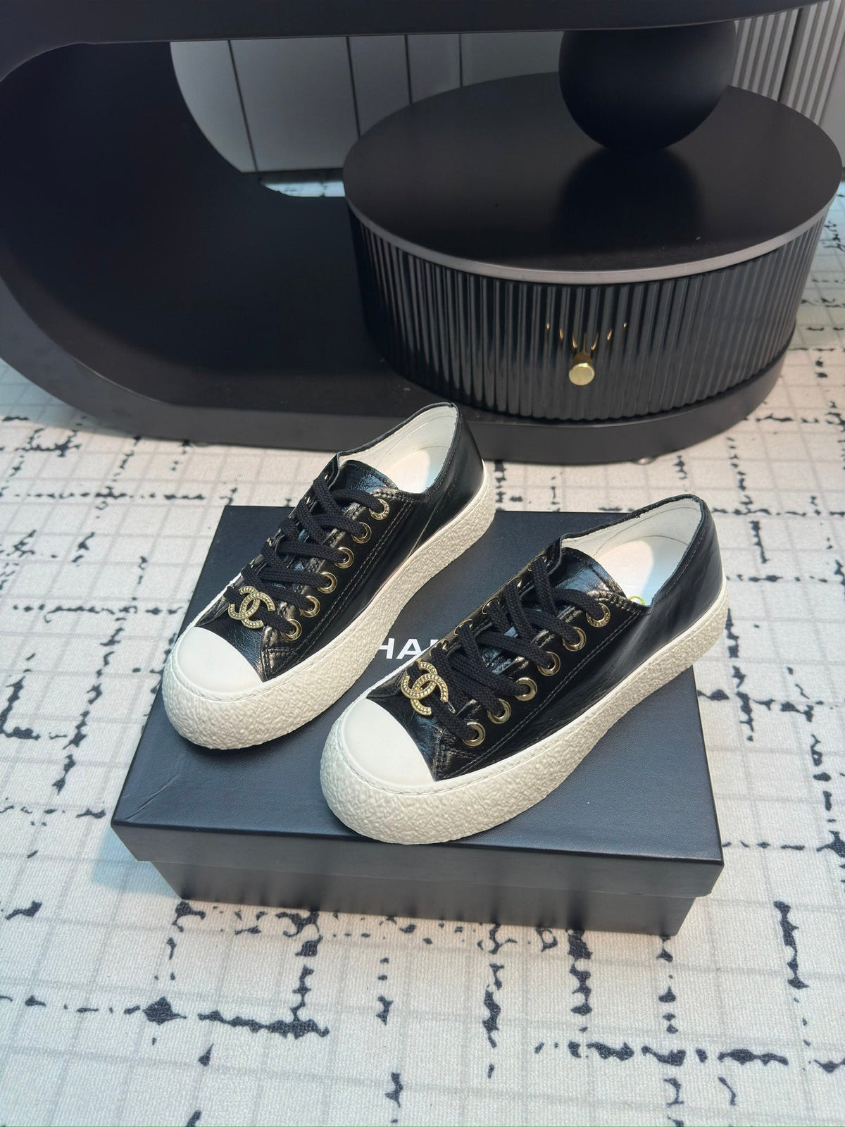 CC Low Sneaker 30mm Black Calfskin