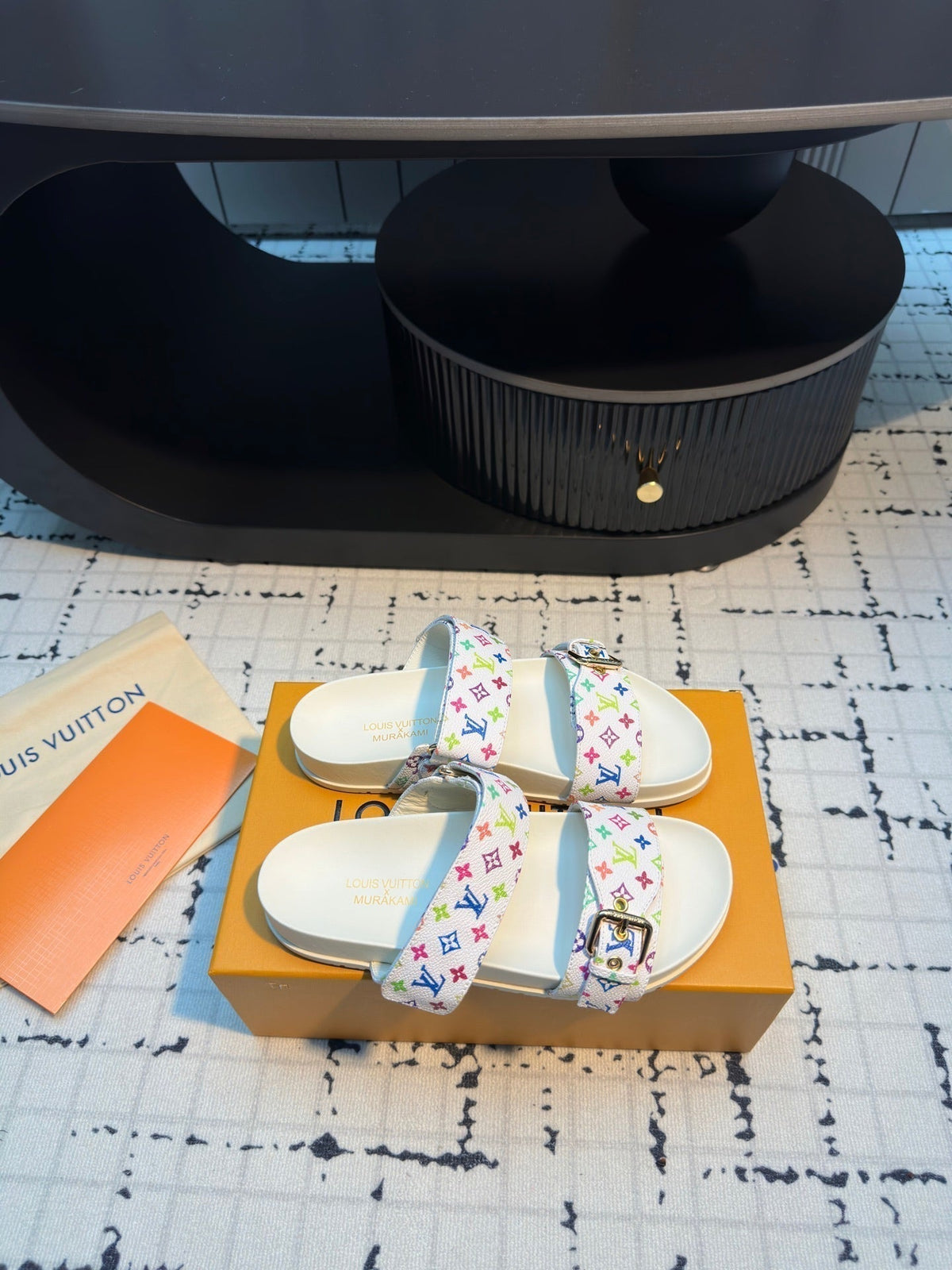 LV LV x TM Bom Dia Flat Comfort Mule White with Monogram Multicolore Leather 218912