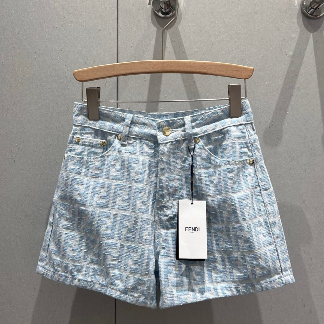 Fendi 25 Denim Short Light Blue Cotton 212681