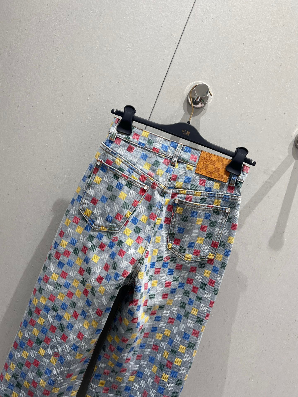 LV Plaid Multicolor  Denim Jeans Blue Cotton