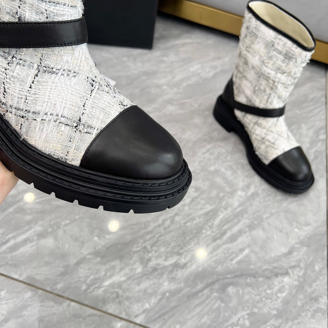 CC 25 ankle boots black white tweed mix sheepskin 459500