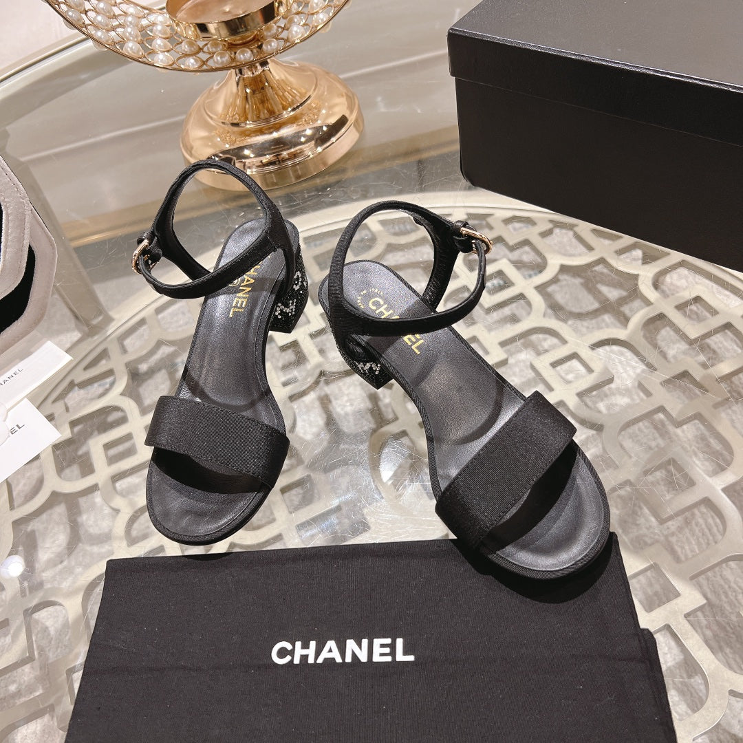 CC 25C 5CM Mid Heed Sandals Black Fabric 213321