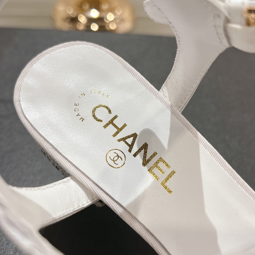CC 25C 5CM Mid Heed Sandals White Fabric 213323
