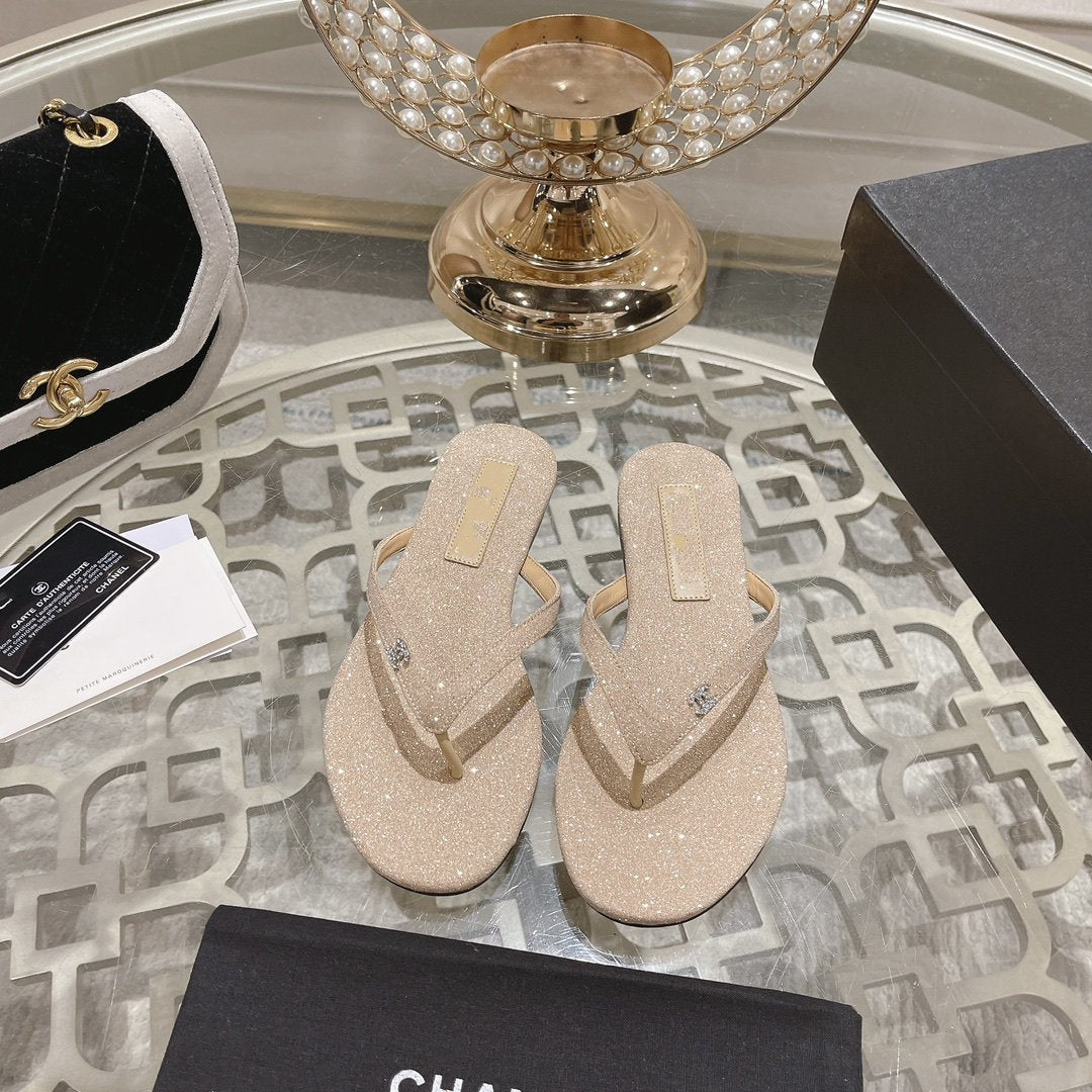 cc thongs beige silver cotton silk