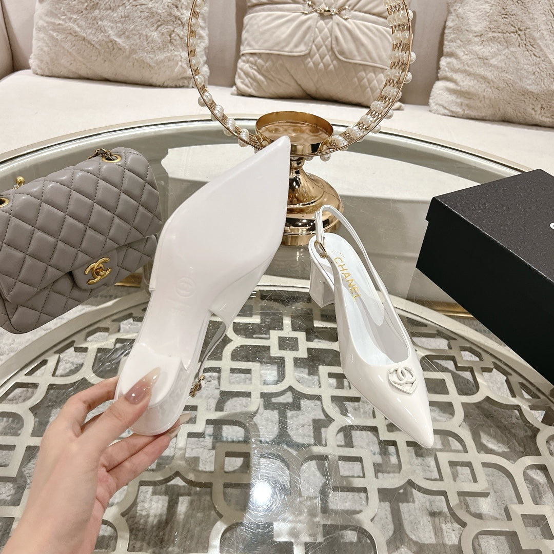 CC 25C Slingback Flats White Patent Leather 213336