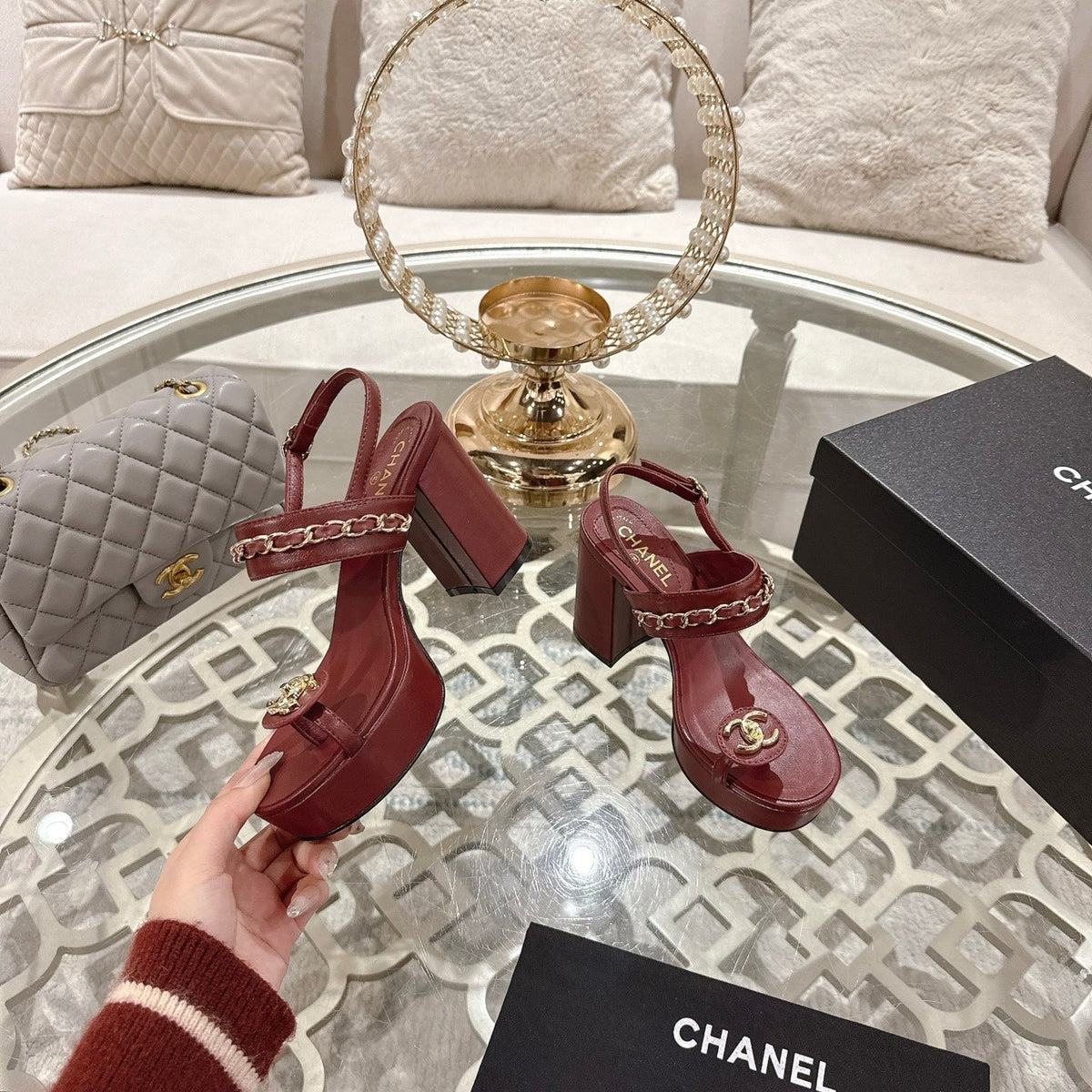 CC 25 Sandal Platform Heels Red Lambskin 268972
