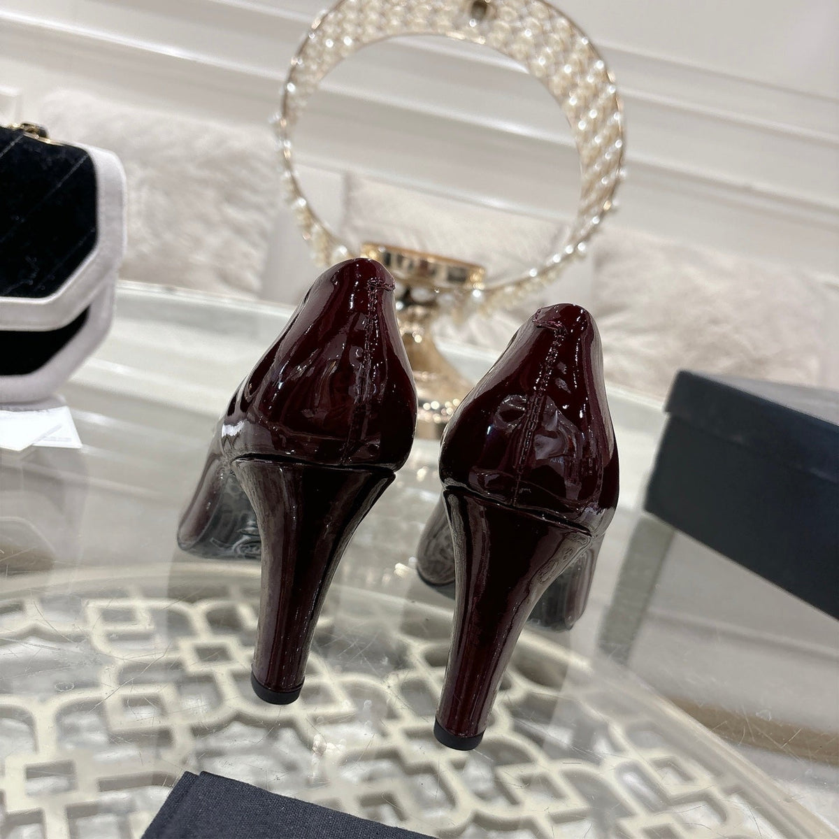 CC 26s High Heels Pump 85 Burgundy Black Patent Leather 627004