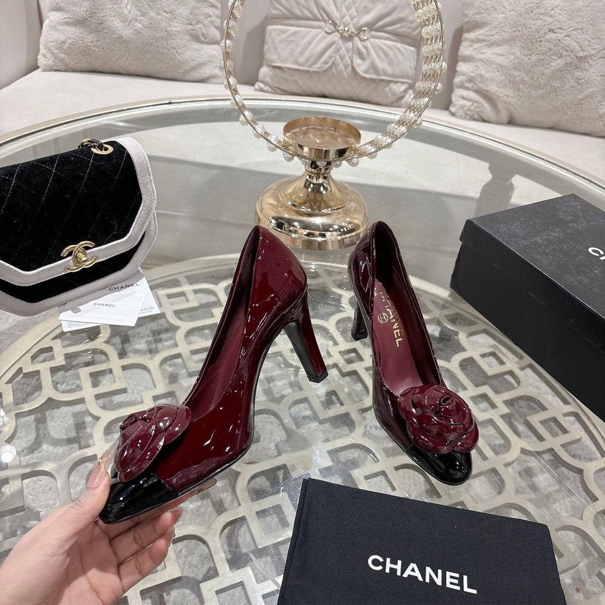 CC 26s High Heels Pump 85 Burgundy Black Patent Leather 627004