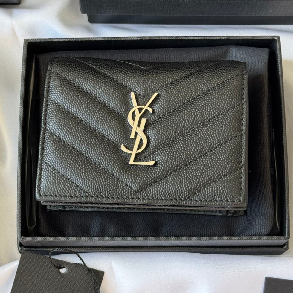 YSL Wallet Black Silver Cowhide 240574