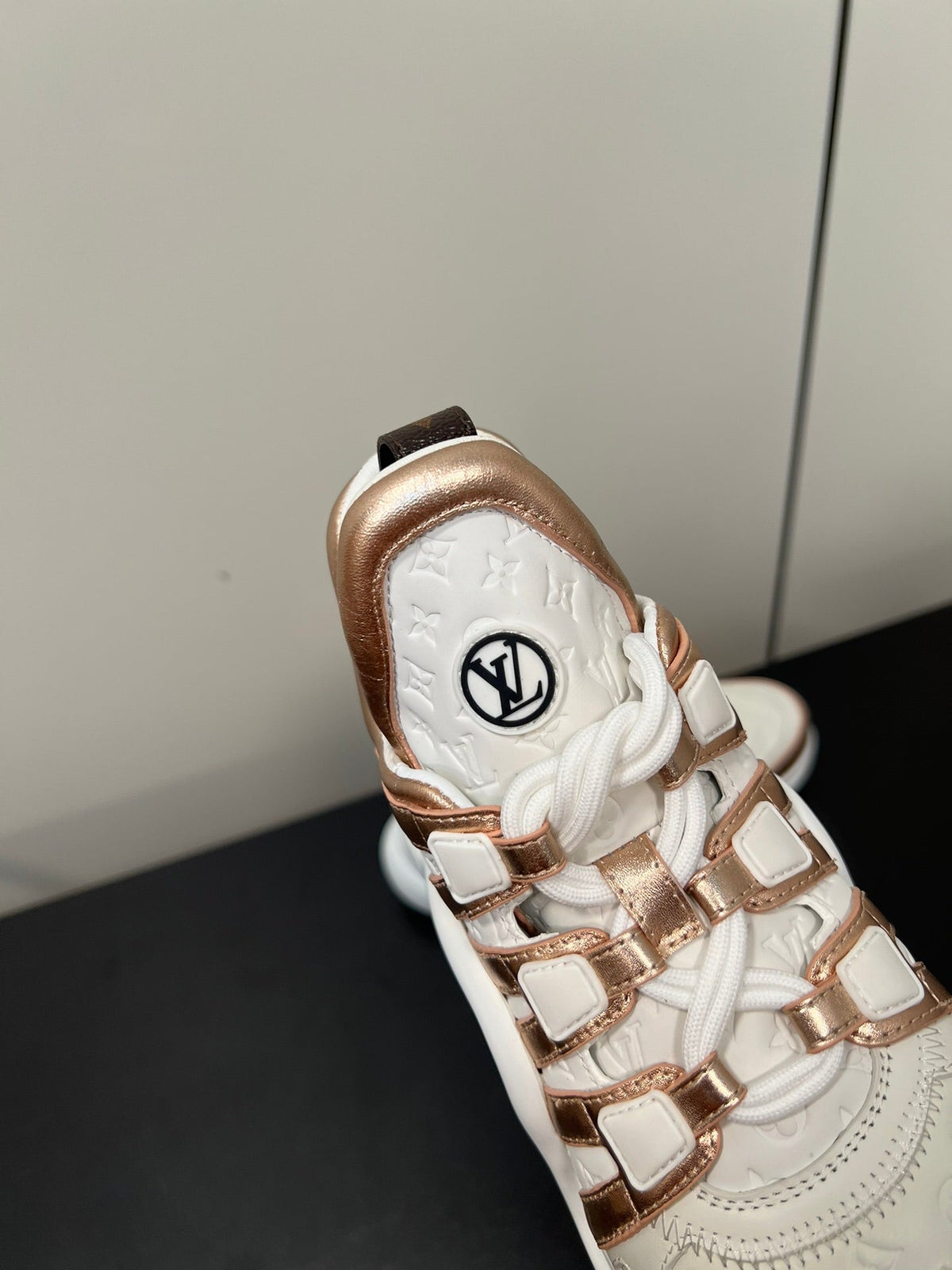 LV Archlight Sneaker 50mm White Mix Metallic Bronze Monogram Cowhide