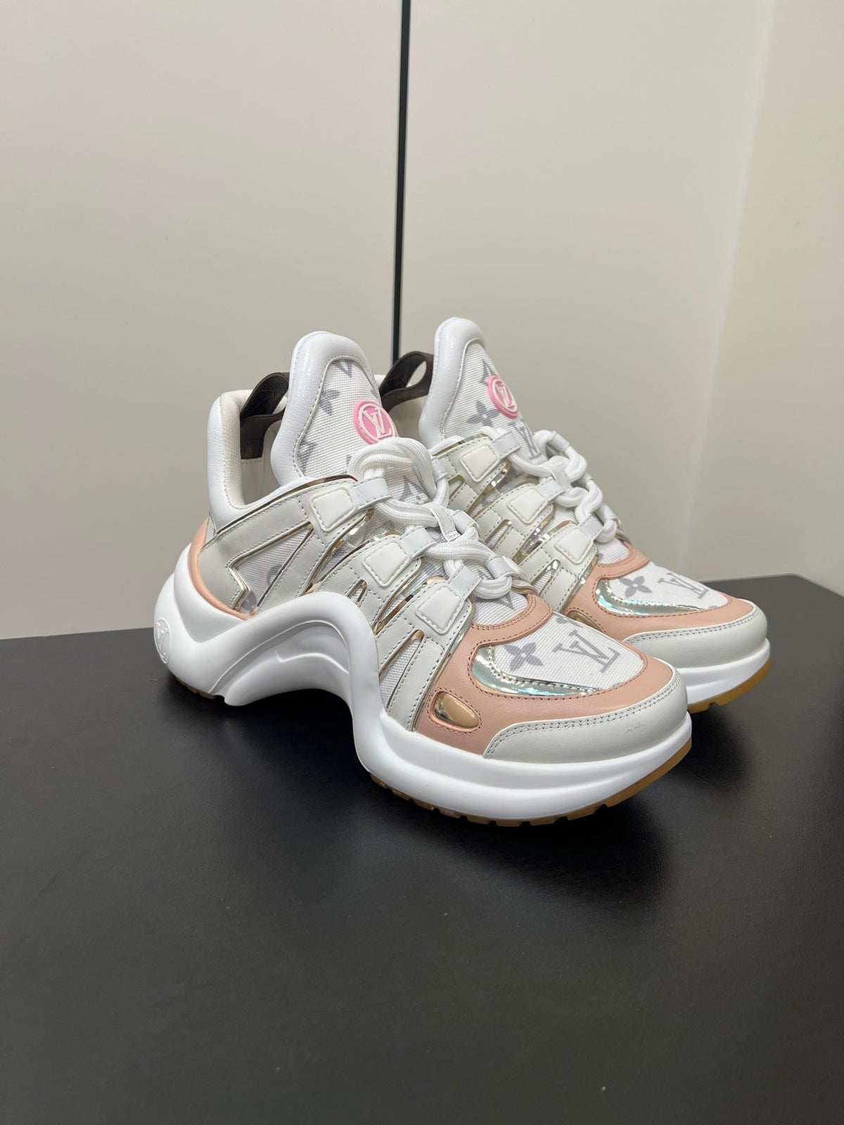 LV Archlight Sneaker 50mm White Mix Pastel Pink Monogram Jacquard Fabric