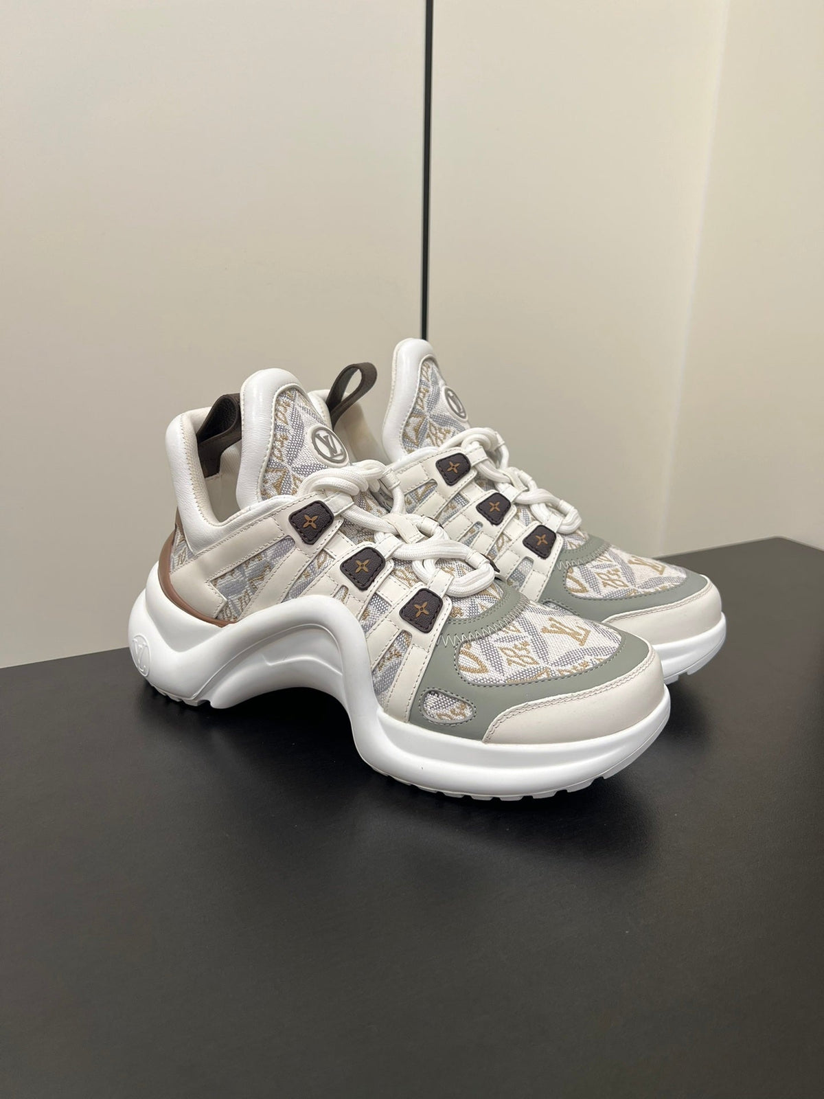 LV Archlight Sneaker 50mm White Mix Gray Brown Monogram Jacquard Fabric