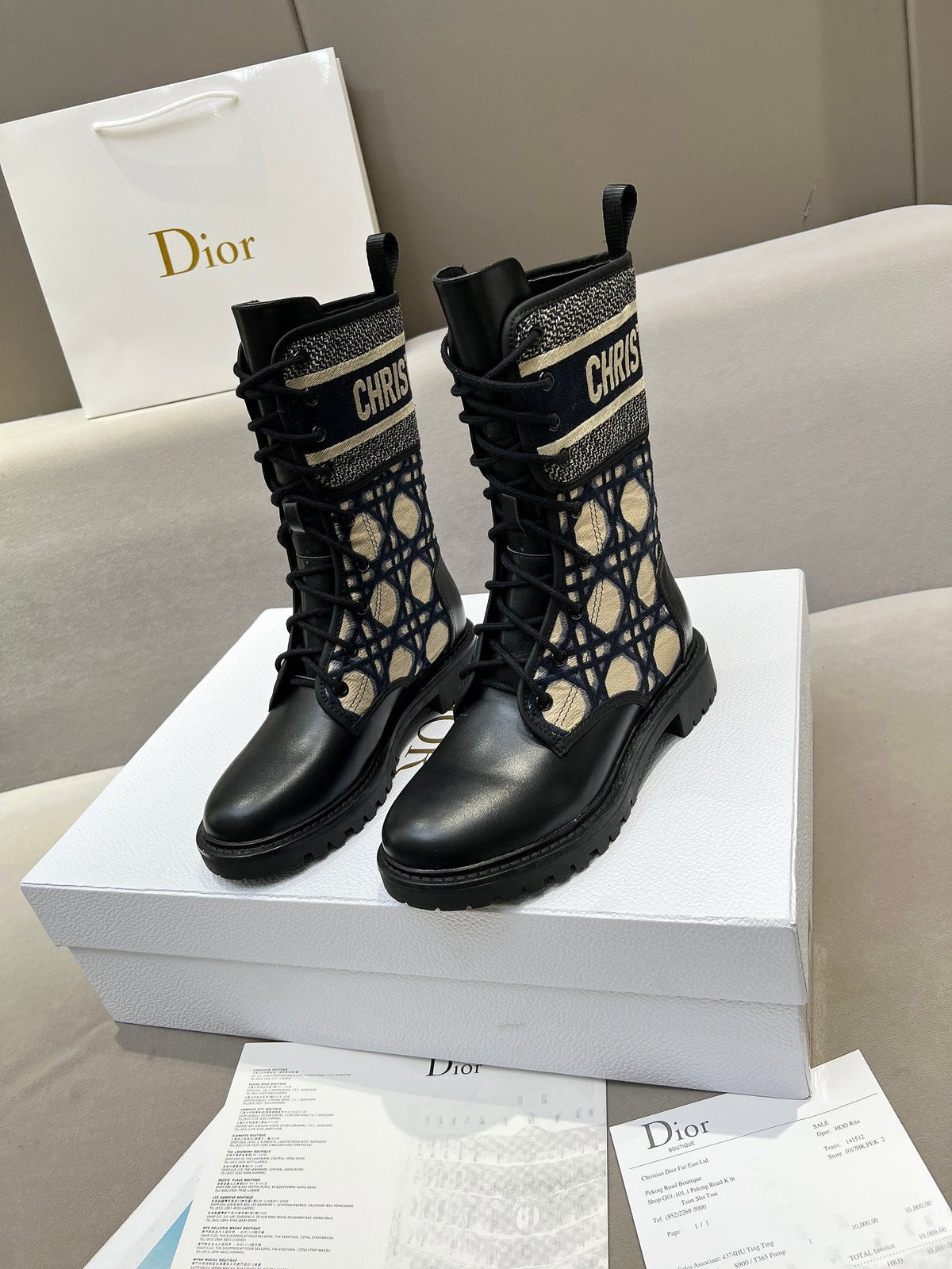 CD D-Major Ankle Boot In Charcoal Blue Mix Black Denim Fabric And Lambskin 107723