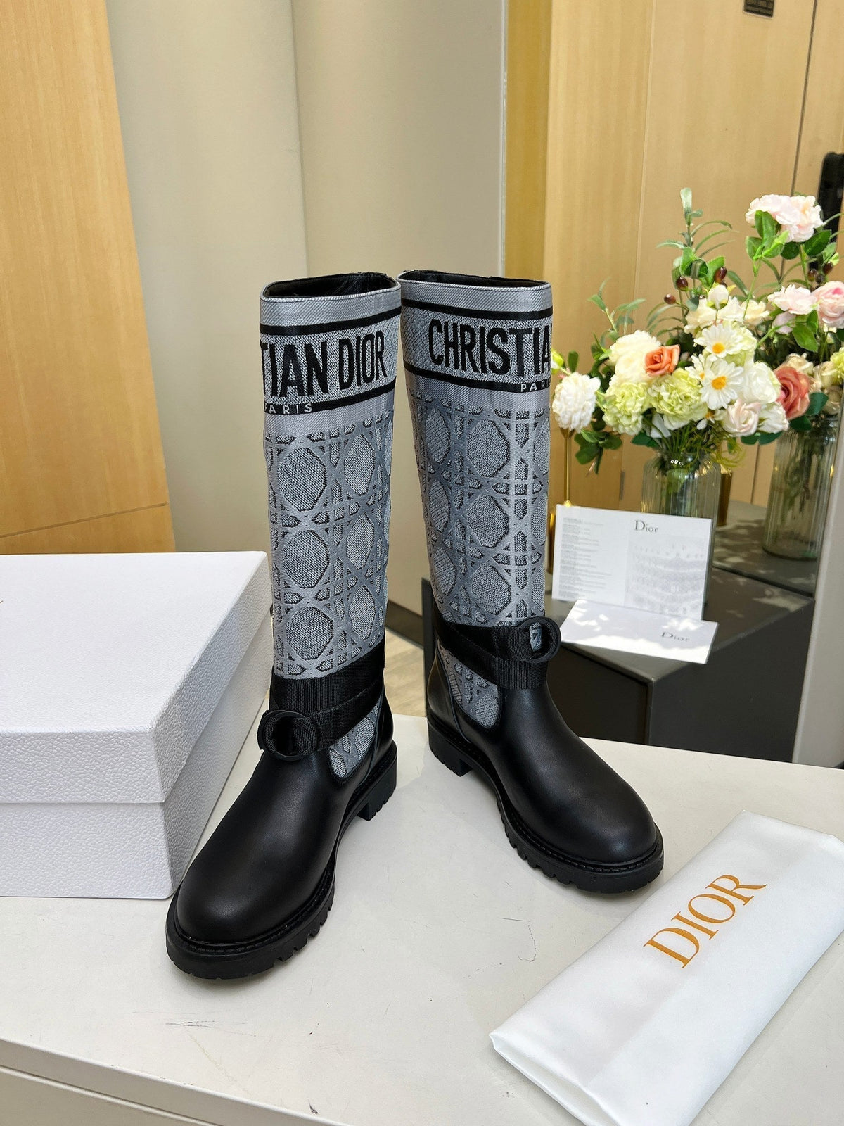 D-Major Boot In Grey Mix Black Denim Fabric And Lambskin 107717
