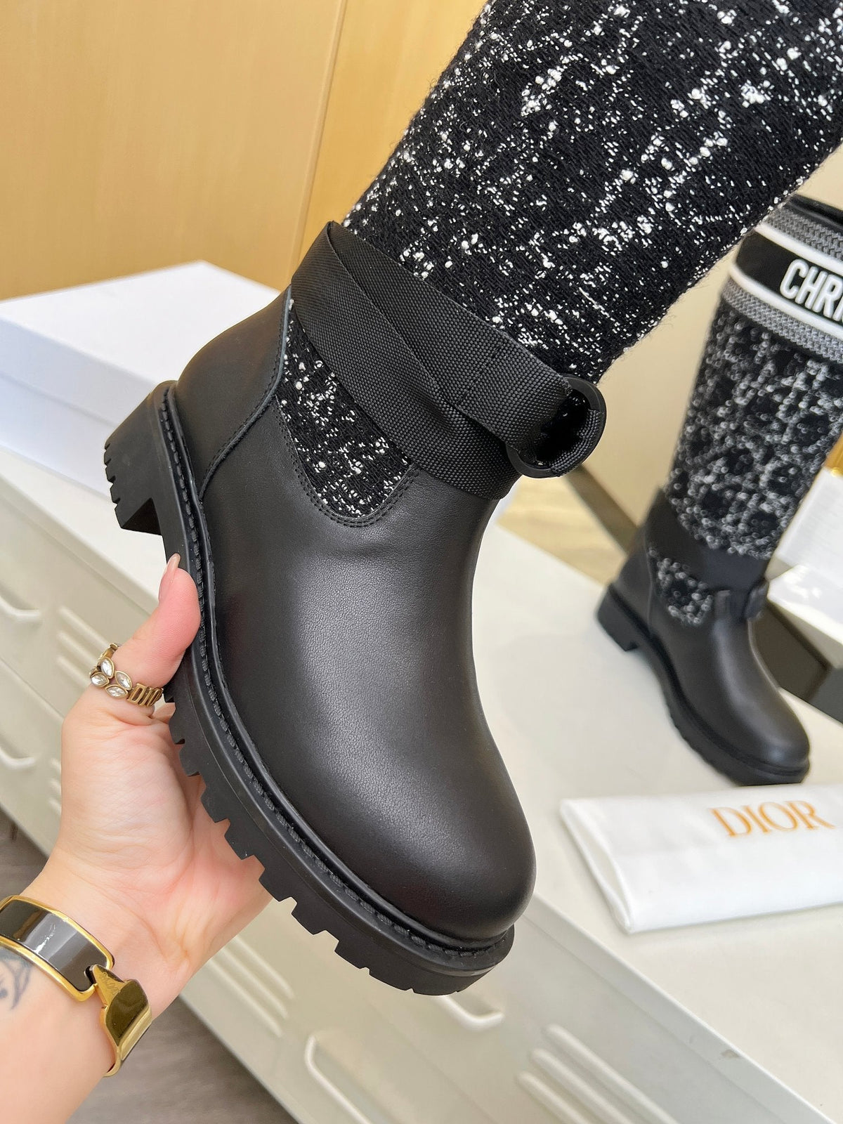 D-Major Boot In Black Denim Fabric And Lambskin 107716
