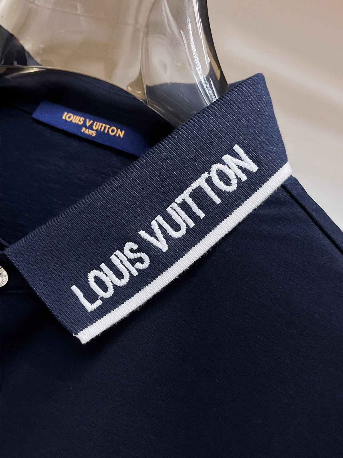 LV 2026 Men Short-sleeved Polo Shirt Navy Blue Fabric 303338