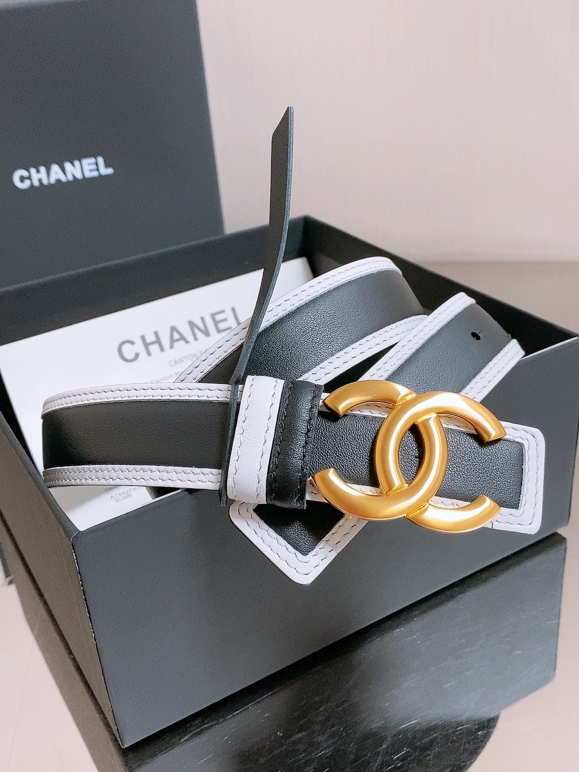 Chanel 2026 Double-C Buckle Belt 30mm Black White Calfskin