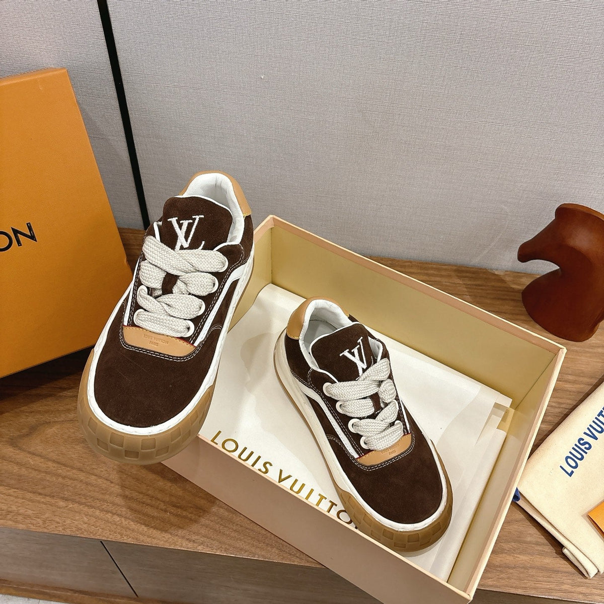 LV 2026 Tilted Sneaker Brown Suede 594937