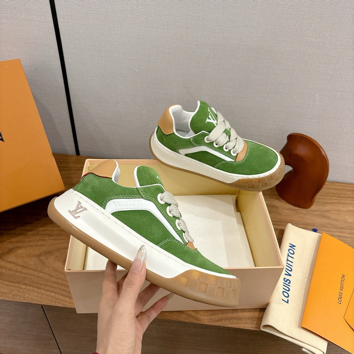 LV 2026 Tilted Sneaker Green Suede Leather 594932