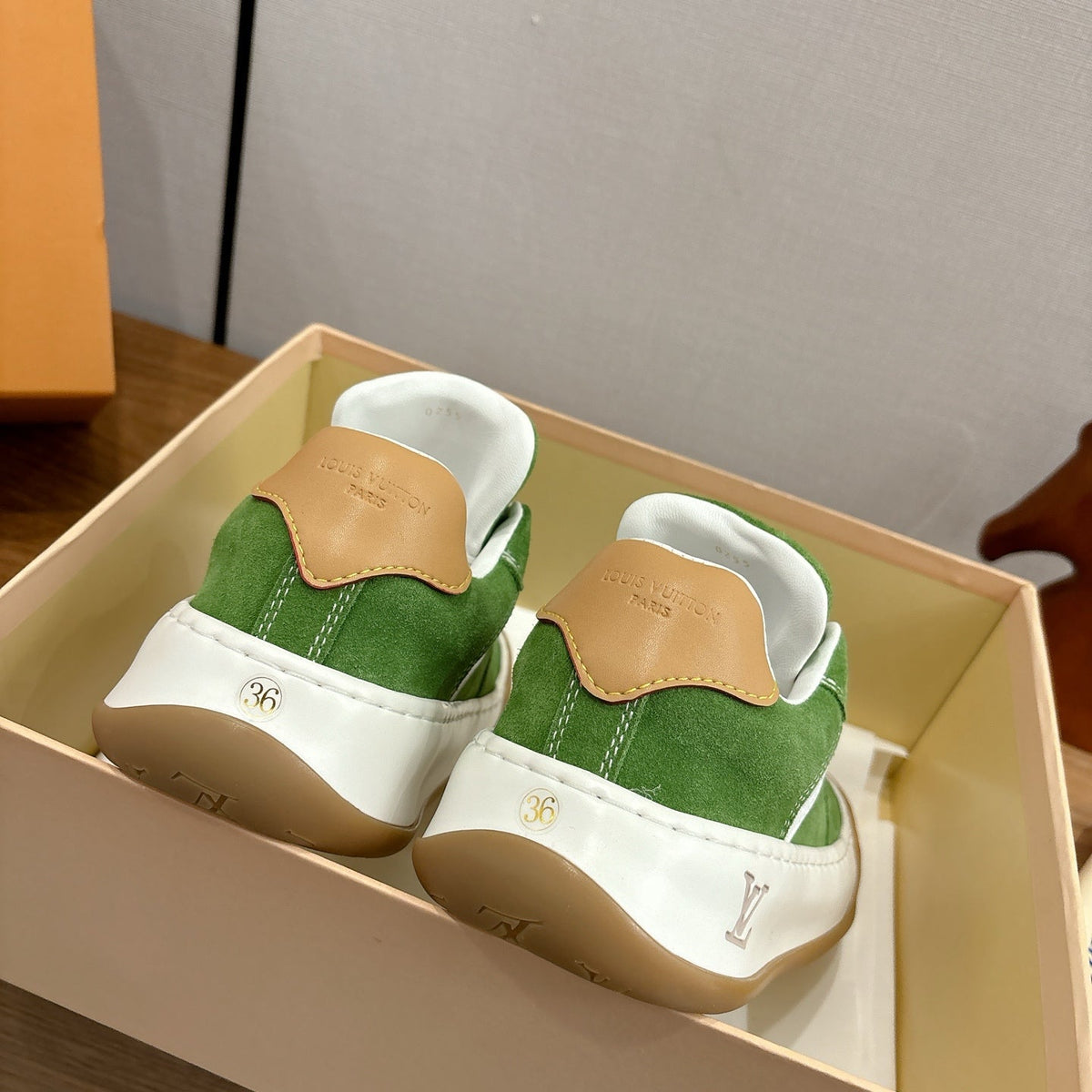 LV 2026 Tilted Sneaker Green Suede Leather 594932