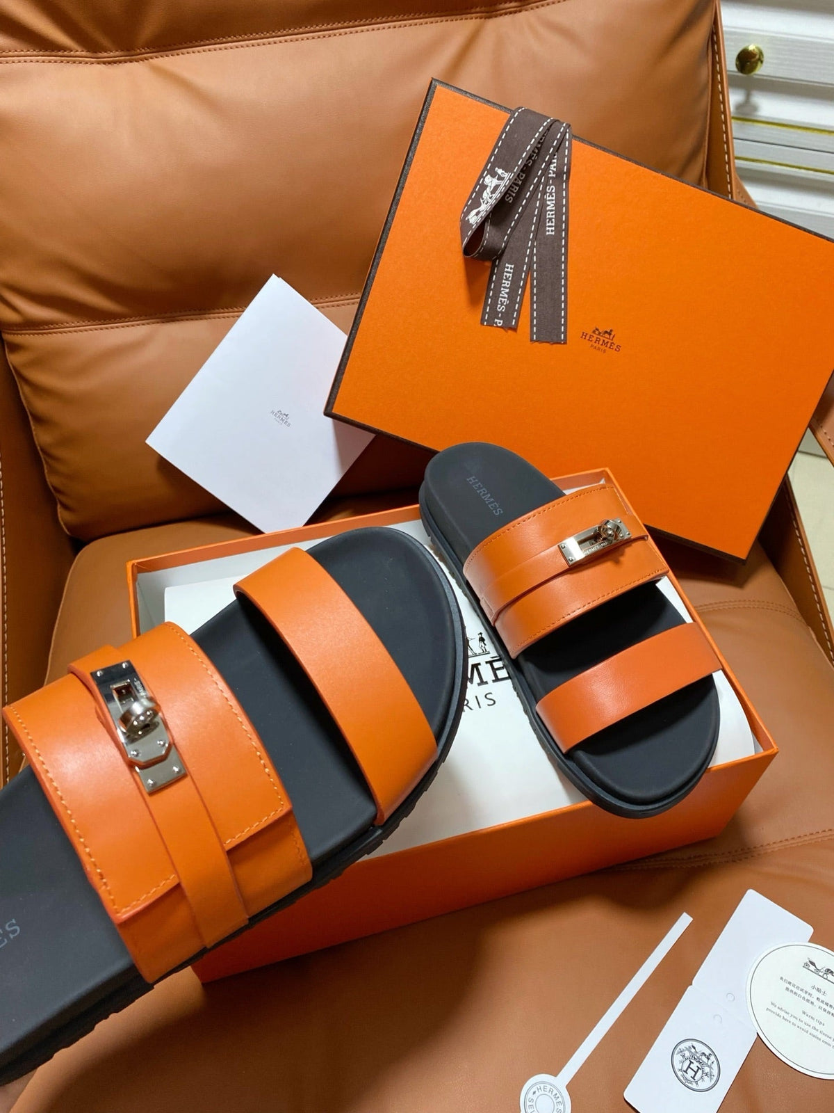 HM 2026 Velcro Sandals Orange Cowhide 663784
