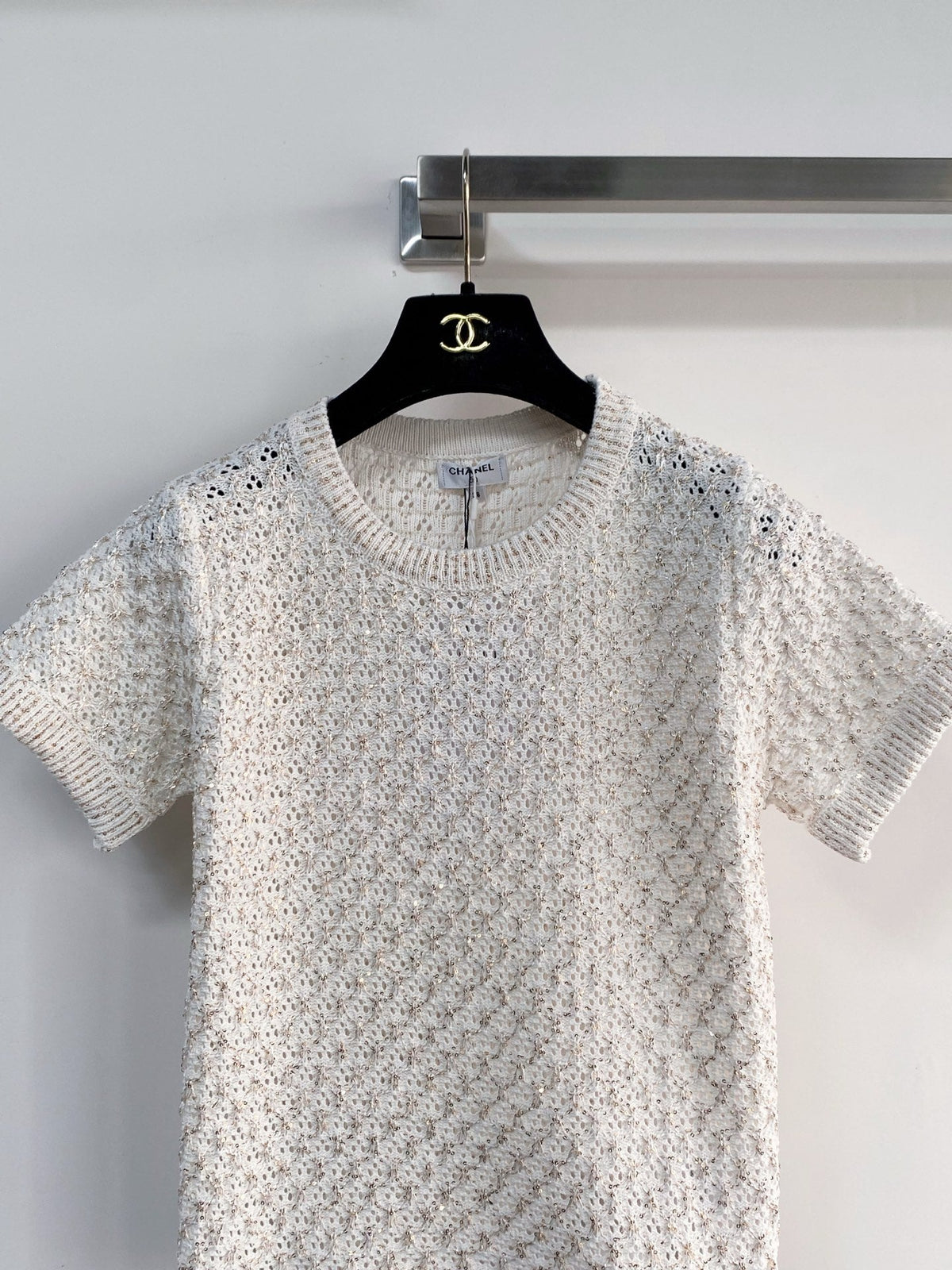 Chanel 2026 Knit Short-sleeved Shirt Off-white Wool 166806