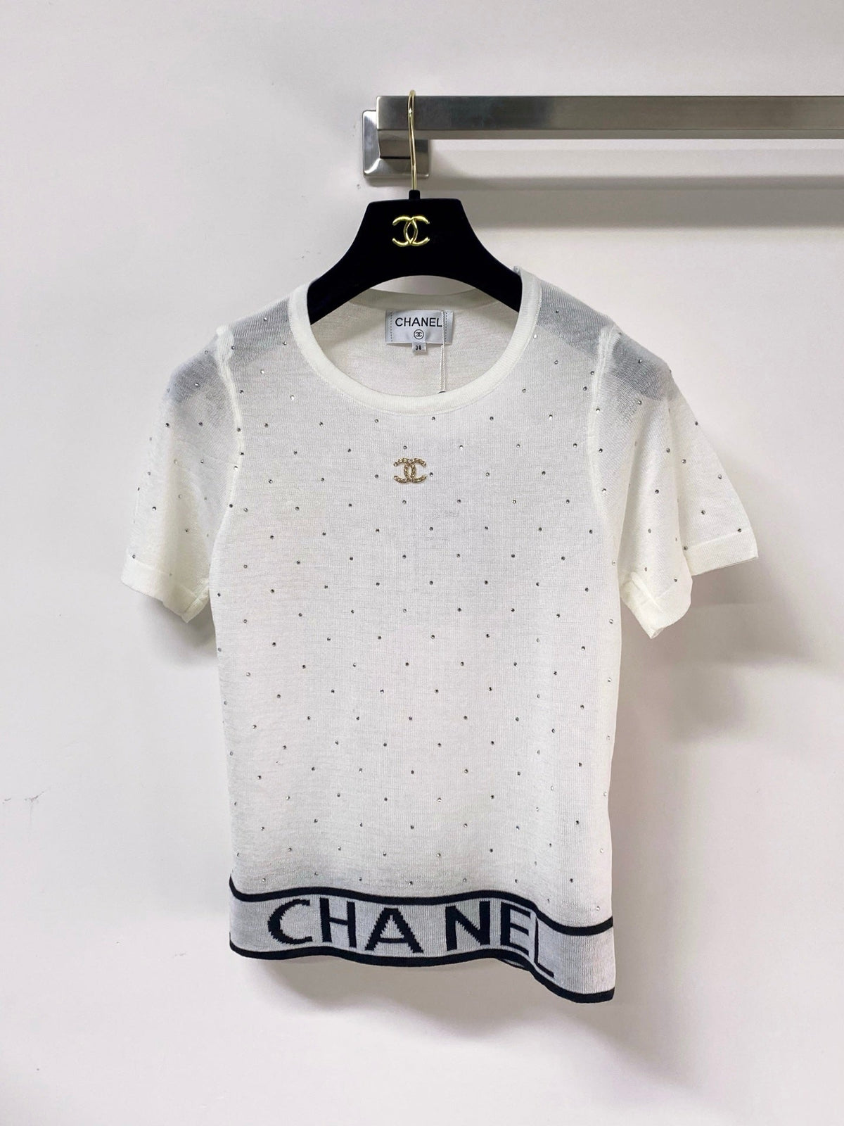 Chanel 2026 Rhinestone Knit Short-Sleeve Top Wool 330929